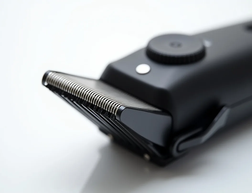 Professional silent pet grooming clipper showing ceramic blade teeth and adjustment