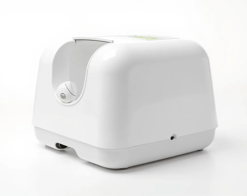 Large white automatic self cleaning pet litter box with sensor panel