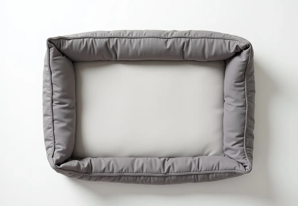 Orthopedic memory foam pet bed with plush raised bolster edges in soft grey